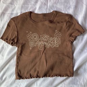 Pacsun Baby Crop Top - Brown Crop Top With Mushrooms and Flowers - Worn Once
